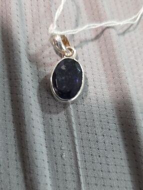 Sterling Silver Oval Dark Blue Iolite Stone Pendant - Women's Jewelry
